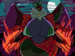 anthro bat big_breasts big_nipples breasts clothing dragon female generation_6_pokemon hi_res jonjonrenzo1 mammal nintendo nipples noivern pokémon_(species) pokemon pokemon_(species) robe solo thick_thighs wings