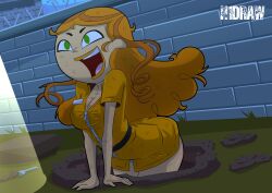 2d busty female female_focus female_only green_eyes h1draw hourglass_figure izzy_(tdi) long_hair prison prisoner red_hair tagme total_drama_island wide_hips