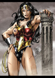 black_hair breasts dc_comics female female_only front_view human marcio_abreu pale_skin pillar pose rope solo standing tagme torn_clothing wonder_woman wonder_woman_(series)