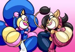 2girls big_breasts bimbo blue_eyes breasts cow_girl female frost-lock natalie_(zathanb) pink_eyes pink_lipstick sonic_(series) sonic_the_hedgehog sonique_the_hedgehog thick_thighs