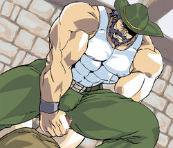 artist_request bara boner bulge dandy-j erection fully_clothed gay handjob male male_only muscles muscular pantsless penis waku_waku_7 yaoi