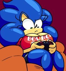 big_breasts blue_hair controller frost-lock sitting sonic_(series) sonic_the_hedgehog thick_thighs