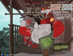 annoyed anthro canid canine counter-strike critical_hit deathraiden english_text fox gun killing killing_spree lucas_the_fox male mammal mivomore ranged_weapon rifle shooting smoking_gun sniper_(team_fortress_2) solo squirming team_fortress_2 text valve vore weapon