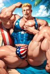 abs ai_generated american_flag ass bara bara_tiddies bara_tits beach big_ass big_biceps big_butt big_pecs bubble_ass bubble_butt bulge captain_america chest chest_focus flexing flexing_bicep hand_on_chest hands_on_breasts hands_on_chest male male_focus male_only man_boobs marvel marvel_cinematic_universe marvel_comics muscles muscular_arms muscular_legs muscular_male muscular_thighs nipples obliques pec_focus pec_grab pectoral_focus pectorals presenting_breasts presenting_pecs revealing_clothes speedo squeezing squeezing_breasts steve_rogers swimsuit swimwear yaoi