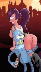 animated ass bender_bending_rodriguez breasts female futurama helix purple_hair robot turanga_leela