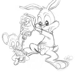 anthro buster_bunny diaper fur furry looqdrake male male_only mammal mouse multiple_males rabbit rodent sketch sneezer tagme tiny_toon_adventures