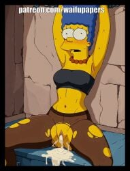 after_rape after_sex after_vaginal ai ai_generated arms_up blue_hair blush bound bound_wrists broken_rape_victim cell crotch_cutout cum cum_drip cum_in_pussy cum_inside cum_overflow distress hands_up helpless helpless_girl marge_simpson matt_groening prisoner raped sweat sweating the_simpsons torn_clothes torn_clothing torn_pantyhose victim yellow_body
