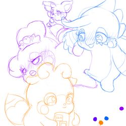 1:1 anthro blue_eyes blue_feathers blush cocotama colored_sketch crown dressing feathers featureless_limbs female fur group group_sex himitsu_no_cocotama kirarise_(cocotama) luckytama makeup male mush_mukunnu nude open_mouth orange_eyes orange_fur penis purple_eyes purple_fur pussy reading renji_(cocotama) sex simple_background white_background 九尾