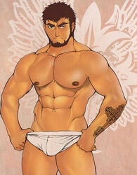 1boy abs arad_senki bara bara_tiddies bara_tits basara_(artist) beard big_muscles big_pecs briefs briefs_only brown_eyes brown_hair brown_nipples bulge crotch_bulge dilf dungeon_and_fighter dungeon_fighter_online facial_hair front_view human human_only male male_chest male_focus male_nipples male_only male_priest_(dungeon_and_fighter) mature mature_male muscles muscular muscular_male nipples pecs pectorals priest_(dungeon_and_fighter) short_hair solo solo_focus solo_male standing tan_skin tattoo tattoo_on_arm tattooed_arm thick_eyebrows tiger_tracks toned toned_body toned_male topless underwear underwear_only white_briefs white_underwear