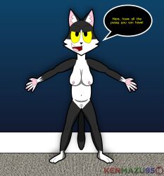 anthro black_and_white_fur black_fur breasts cat completely_naked completely_naked_female completely_nude completely_nude_female cute domestic_cat feline furry horny kenmazu95 maria_grey no_clothes nude nude_female pussy socks_(marking) toony tuxedo_cat two_tone_body two_tone_fur vagina white_fur yellow_sclera