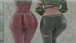 2girls 3d against_fourth_wall against_glass animated ass ass_focus ass_on_glass ass_press big_ass bodysuit from_behind head_out_of_frame huge_ass jiggle kishi multiple_girls pants shiny shiny_clothes skin_tight soul_calibur tagme taki tira video