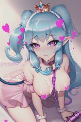 ahe_gao ai_generated big_breasts blue_hair crown cum_in_mouth cum_on_breasts cum_on_hair enslaved_royal heart heart_censor hi_res leash moaning namki_pok2 princess sex_slave slave slavegirl yo_dayo_(ai)