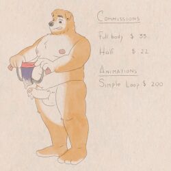 animated anthro balls belly bodily_fluids canid canine canis chubby_male clothing commission_open cum cum_on_penis domestic_dog ejaculation genital_fluids genitals inkyflush jockstrap male male/male mammal moobs overweight overweight_male penis slightly_chubby solo underwear