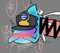 00freeze00 blush c.q._cumber censored covering_face cum cum_inside embarrassed grey_background hat interspecies nintendo non-human penis sea_cucumber size_difference speech_bubble splatoon