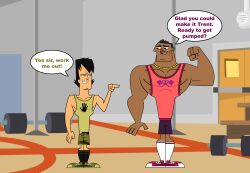 african_male bara biceps big_chest dark-skinned_male dark_hair dark_skin feet gay gold_chain gym gym_clothes gym_clothing male male_only men muscles muscular muscular_male pecs ryan_(tdi) size_difference the_ridonculous_race total_drama_island trent_(tdi)