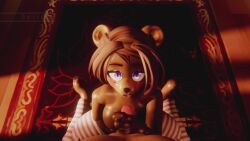 animated anime_eyes anthro anthro_on_human bear bear_girl blush blushing_at_viewer brown_fur carpet female functionally_nude functionally_nude_female fur furry handjob human human_on_anthro kneeling male male/female male_pov masturbating masturbation no_sound pov pov_eye_contact purple_eyes scripty stockings straight striped_stockings tagme video