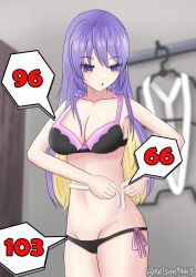 1girls bikini black_bikini changing_room hololive hololive_indonesia hololive_indonesia_area_15 long_hair lurenjia measurements measuring moona_hoshinova nelson94613 purple_hair virtual_youtuber