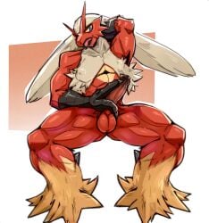 absurd_res anthro balls blaziken darkluxia erection fur generation_3_pokemon genitals hi_res humanoid_genitalia humanoid_penis male male_only muscular muscular_male nintendo penis pokémon_(species) pokemon pokemon_(species) red_body red_fur simple_background solo