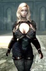 animated armor big_ass big_breasts bikini_armor blonde_hair blue_eyes bodysuit dommy_mommy elf_orc_lunaire glasses huge_ass huge_breasts large_ass large_breasts rebecca_(original_character) seductive skyrim tagme the_elder_scrolls tight_clothing video