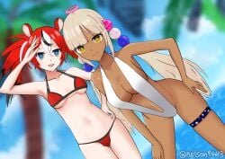 artist_name artist_signature beach bikini duo hakos_baelz hololive hololive_english hololive_english_-council- hololive_english_-promise- lurenjia nelson94613 sling_bikini slingshot_swimsuit tsukumo_sana virtual_youtuber