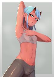 1futa 2020s 2022 arm_behind_head armpit ball_bulge balls blue_eyes blue_hair breasts bulge clothed clothing deadslot4 ear_piercing flaccid flat_chest fully_clothed futa_only futanari horns humanoid long_hair looking_at_viewer narrowed_eyes nipple_bulge oni oni_horns penis penis_bulge pointy_ears red_skin small_penis solo sportswear spread_armpit standing sui_(suikisses) sweat tank_top unamused very_high_resolution viewed_from_below