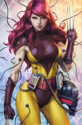 1girls artgerm big_breasts breasts claws curvy curvy_female curvy_figure female female_only light-skinned_female marvel marvel_comics mary_jane_watson mutant red_hair solo straight_hair superheroine tight_clothing weapon_x wide_hips wolverine_(cosplay) wolverine_(x-men) x-men