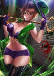 1girls batman_(series) big_breasts brown_hair curvy curvy_female dc dc_comics female female_only genderswap_(mtf) hat light-skinned_female neoartcore riddler rule_63 solo straight_hair the_riddler thick_thighs villainess wide_hips