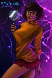 1girls clothed dark-skinned_female dark_skin female female_only glasses magnifying_glass marikoneko marikoneko0 scooby-doo solo velma_(series) velma_dinkley velma_dinkley_(velma)