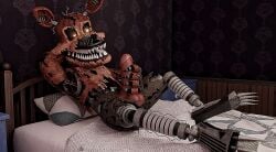 3d animatronic bed canid canine five_nights_at_freddy's five_nights_at_freddy's_4 fox foxy_(fnaf) gay humanoid machine male male/male mammal masturbation nightmare_foxy robot scottgames solo solo_male unknown_artist video_games