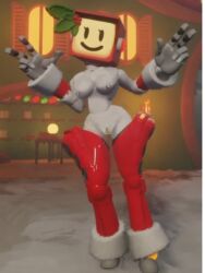 female_only humanoid low_res mistletoe newtybot no_humans posing robot robot_girl rose_(newtybot) screen_face