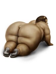 all_fours anthro ass bear big_breasts big_butt breasts brown_body brown_fur brown_hair feet female fur hair hi_res huge_butt huge_hips huge_thighs larger_female looking_at_viewer looking_back looking_back_at_viewer mammal meanybeany nacked nude obese obese_anthro obese_female on_ground overweight overweight_anthro overweight_female pawpads presenting presenting_hindquarters size_difference solo thick_thighs ursine wide_hips