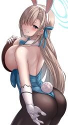 1girls animal_ears ass asuna_(blue_archive) asuna_(bunny)_(blue_archive) asuna_(bunny_girl)_(blue_archive) bare_back bare_shoulders blonde_hair blue_archive blue_eyes blush brown_pantyhose bunny_ears bunny_girl bunny_tail bunnysuit chien_zero cleavage fake_animal_ears footwear hair_over_one_eye large_breasts light-skinned_female light_brown_hair light_skin long_hair looking_at_viewer no_bra pantyhose playboy_bunny thick_thighs thighs uncensored white_gloves wide_hips