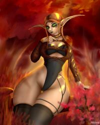 1girls artist_request big_breasts blizzard_entertainment blood_elf clothing female female_only mikirary solo tagme thick_thighs world_of_warcraft