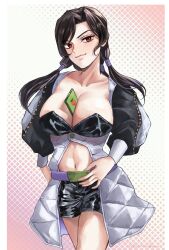 1girls black_hair breasts female illuso jojo's_bizarre_adventure object_between_breasts red_eyes rule_63 shimotukeno shounen_jump solo solo_female vento_aureo