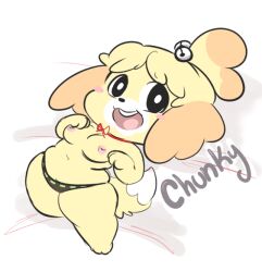 animal_crossing breasts chubby chubby_female chunky isabelle_(animal_crossing) nintendo nipples panties pink_nipples tail vallycuts