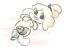 animal_crossing animal_tail breasts isabelle_(animal_crossing) nintendo nipples paws pink_nipples stockings tail vallycuts