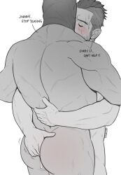 ass ass_grab bara big_ass call_of_duty call_of_duty_modern_warfare_2_(2022) dialog dialogue embarrassed fingering foreplay gay hug huge_ass john_mactavish kissing male male_only mask muscles muscular muscular_male no_color sweat teasing ventiskull yaoi