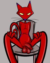 anthro balls cartoon_network courage_the_cowardly_dog domestic_cat felid feline felis flaccid foreskin genitals hi_res illegaleel katz_(courage_the_cowardly_dog) looking_at_viewer male mammal navel penis sitting solo spread_legs spreading