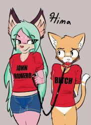 1cuntboy 1girls absurd_res ambiguous_gender anthro ball_gag bodily_fluids canid canine clothing collar cuntboy duo duo_focus english_text felid feline female fox fur gag green_hair hair hi_res hima_nsfw holding_leash holding_object intersex leash male mammal orange_body orange_fur pink_body pink_fur red_clothing red_shirt red_topwear saliva shirt smile tan_body tan_fur text text_on_clothing text_on_shirt text_on_topwear topwear white_body white_fur