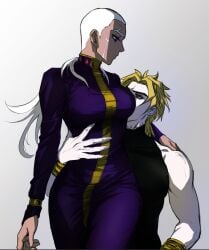 1boy 1girls blonde_hair bokkum breasts dark-skinned_female dark_skin dio_brando enrico_pucci female fully_clothed human jojo's_bizarre_adventure male nun pale_skin rule_63 shounen_jump stone_ocean straight villainess white_hair