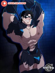 armpits arms_up batman_(series) big_bulge bound bulge chained dc dc_comics dick_grayson huge_bulge male male_only masked muscles muscular muscular_male nightwing ripped_clothing superhero teen_titans tied_up vispaking