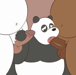 2023 animated anthro balls bear belly big_belly black_body black_nose brown_body cartoon_network erection gendomx genitals giant_panda grizzly_(wbb) group handjob ice_bear male male/male mammal moobs oral overweight overweight_male panda_(wbb) penile penis sex short_playtime we_bare_bears white_body