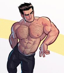 1boy 2023 bara bara_tits barazoku beard_stubble biceps black_hair clothing facial_hair gay hairy hairy_chest hairy_male lucas_lee male male_focus male_nipples male_only manly muscular_arms muscular_male nipples pecs scott_pilgrim solo solo_male thedamnthinguy vorticesrig