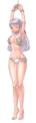 1girls absurdres alternate_breast_size areola_slip arms_up bangs bare_legs barefoot blush bondage bound bound_wrists breast_grab breasts closed_eyes commission covering covering_breasts double_breast_grab female female_only femsub fire_emblem fire_emblem:_radiant_dawn grabbing grey_hair groin groping hair_ribbon half_updo hazuki_(nyorosuke) highres large_breasts legs long_hair micaiah_(fire_emblem) nintendo panties print_panties restrained ribbon scarf simple_background skeb_commission skull_print solo sweat sweatdrop topless underwear underwear_only white_background white_panties