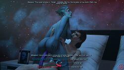 2girls 3d alien alien_girl asari ass ass_grab big_ass big_breasts blue_skin breasts cheating cheating_girlfriend commander_shepard dialogue dialogue_options double_dildo female female_only femshep gameplay_mechanics human imminent_orgasm interspecies jazzhands lesbian_sex mass_effect samara sex sex_toy source_filmmaker strap-on text yuri