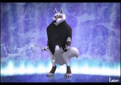 anthro balls canid canine canis clothed clothing death_(puss_in_boots) dreamworks fur genitals grey_body grey_fur hi_res kaion male male_only mammal puss_in_boots_(dreamworks) puss_in_boots_the_last_wish red_eyes solo weapon wolf