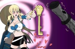 animal_genitalia big_balls big_breasts big_penis big_testicles blonde_hair blowjob breasts bull cow_print cum_inside cum_on_face fairy_tail interspecies lucy_heartfilia minotaur nipples orgasm sucking surprise_party taurus_(fairy_tail)