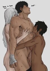 1girls 2boys akistrike ambiguous_penetration berserk big_breasts big_penis bisexual bisexual_male bisexual_sandwich both_genders casca dark-skinned_female dark_skin dark_skinned_female female gay griffith guts_(berserk) human light-skinned_male light_skin male male/male/female mmf_threesome multiple_boys muscular muscular_male wholesome