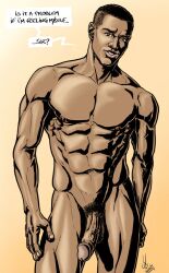 african african_male art_of_clx big_cock big_penis boner dialogue english_text erect_penis erection hard_on huge_cock huge_cock looking_at_viewer male male_only melanin muscles muscular muscular_male veiny_penis