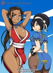 2girls alternate_breast_size armpits arms_behind_head avatar_the_last_airbender big_breasts blind blue_eyes bottom_heavy bubble_butt cameltoe chun-li chun-li_(cosplay) cleavage clothing confident cosplay curvy dark-skinned_female dark_skin dat_ass earth_kingdom erect_nipples erect_nipples_under_clothes fat_ass_teen female female_only going_commando hair_loopies hair_ornament hair_ribbon hourglass_figure inuit katara king_of_fighters large_breasts looking_at_viewer mai_shiranui mai_shiranui_(cosplay) nipples_visible_through_clothing no_bra no_panties pale-skinned_female pale_skin pantyhose pelvic_curtain pose posing presenting_breasts rear_view samson_00 sensual sideboob small_breasts smile street_fighter teenager thick_thighs toph_bei_fong voluptuous water_tribe